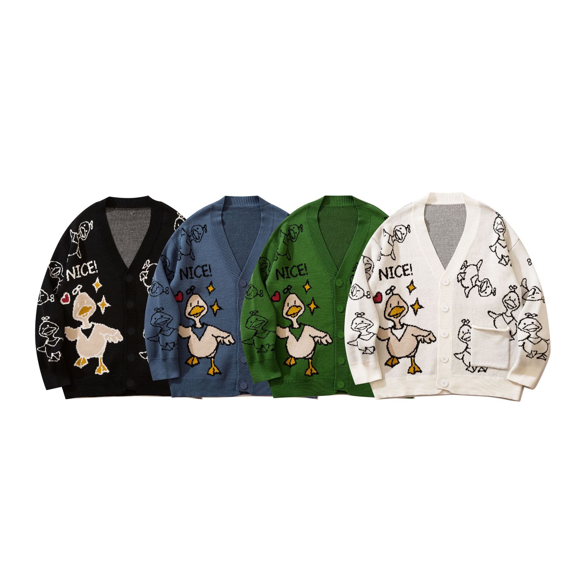 Sweaters Men Cartoon Funny Duck Hip Hop Knitted Sweater Pattern Harajuku Oversize Streetwear Loose Cardigan Pullover